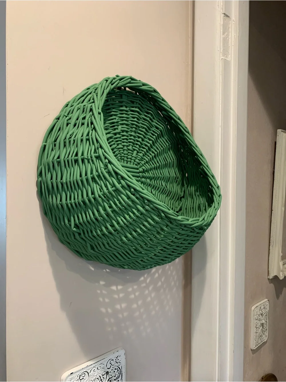 Vintage Wicker Painted Green Wall Basket - Home Accents